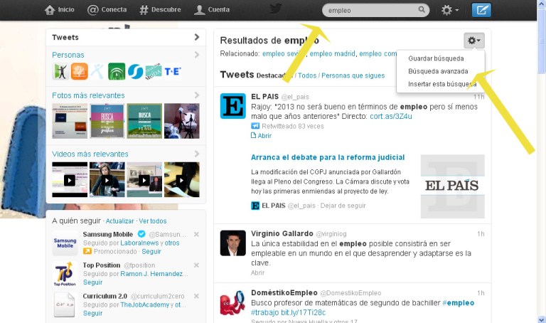 hacer busquedas en twitter